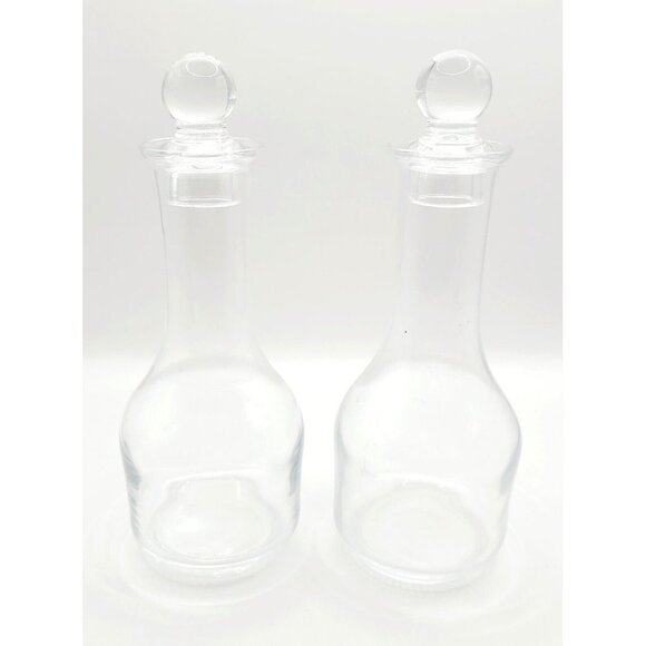 Set Of 2 Clear Glass Decanters Oil & Vinegar Cruets With Stopper And Pour Spout - Picture 1 of 9